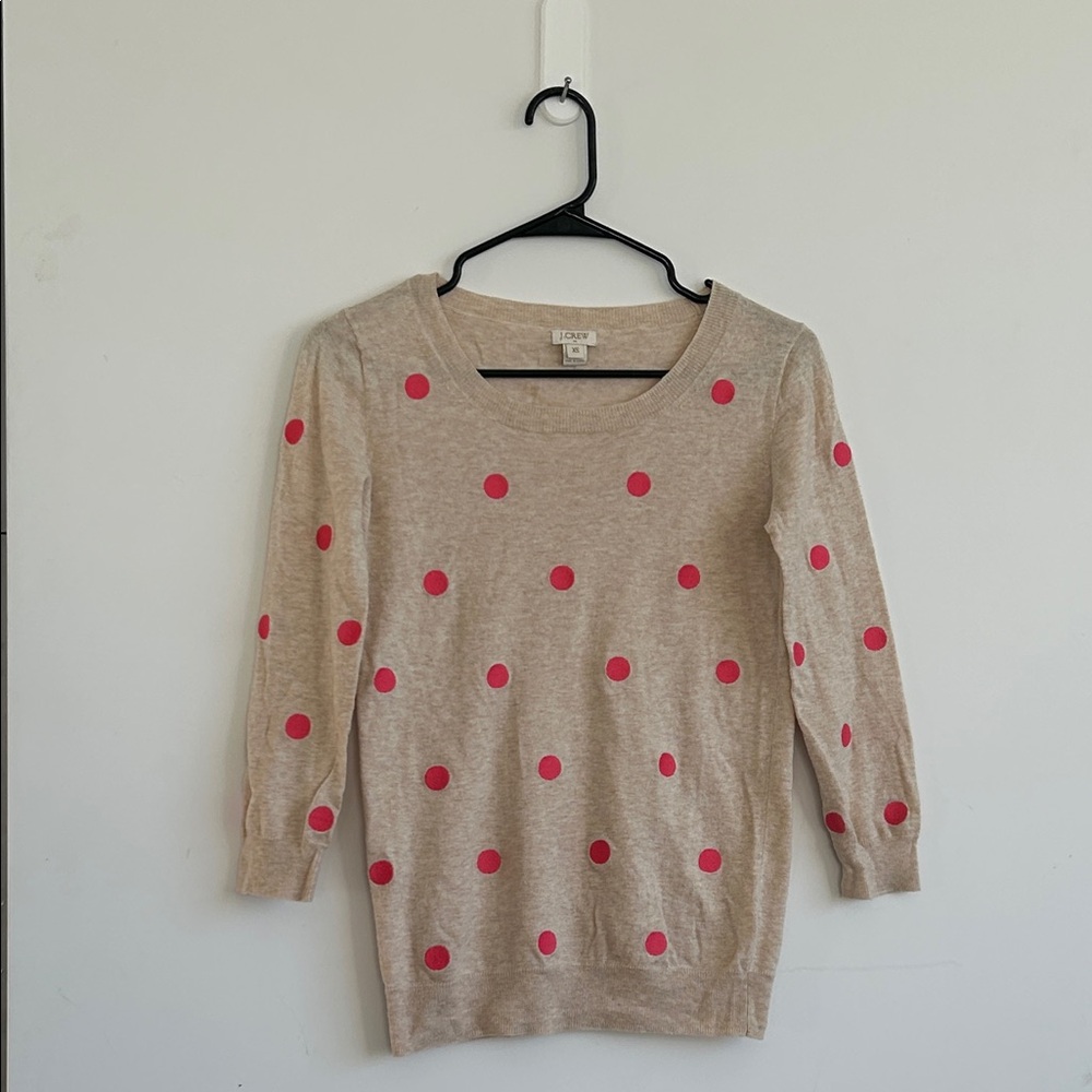 J Crew Beige Sweater with Pink Polka Dots 💯 Cotton